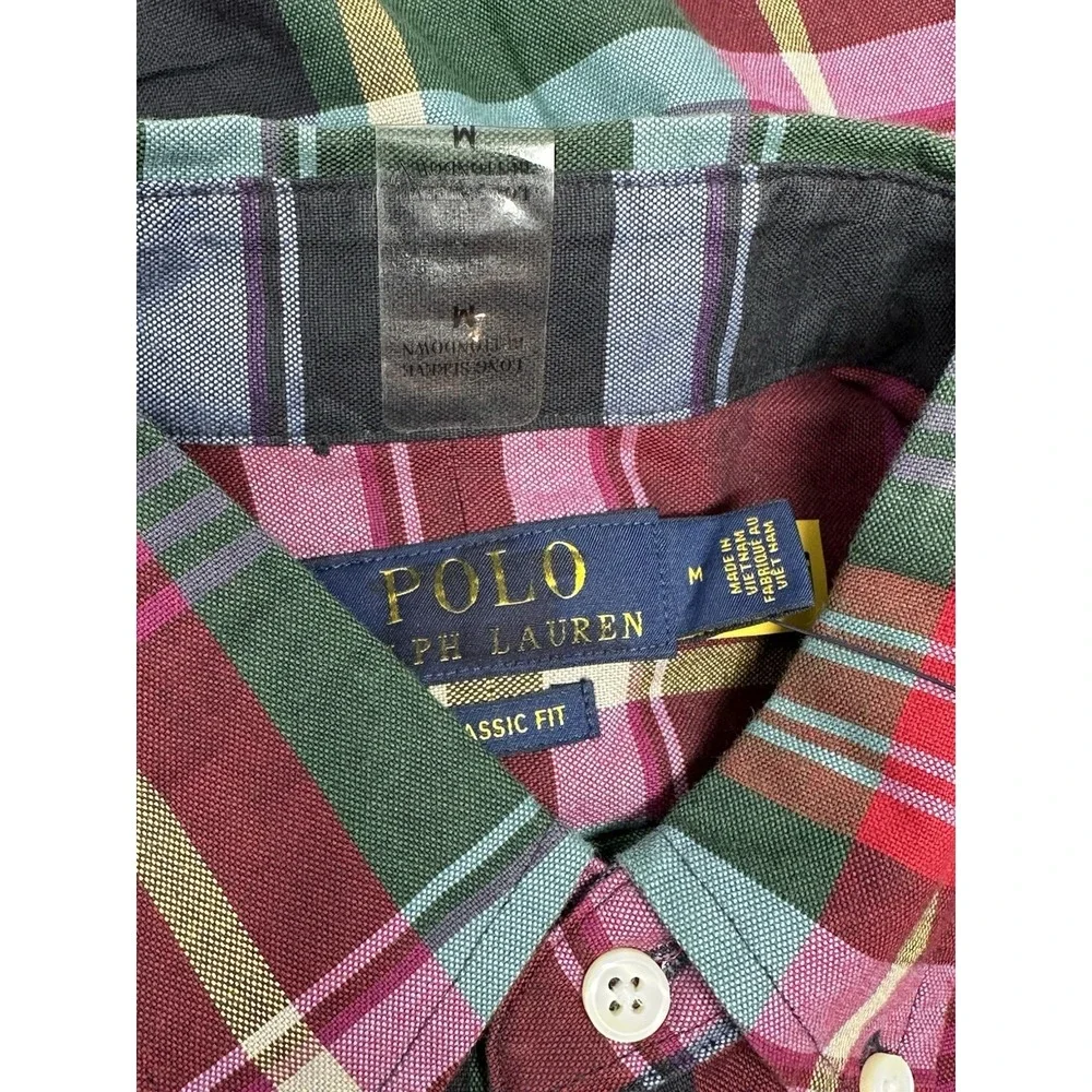 Polo Ralph Lauren Mens Sz M Classic Fit Plaid Multicolor Long Sleeve Shirt W8